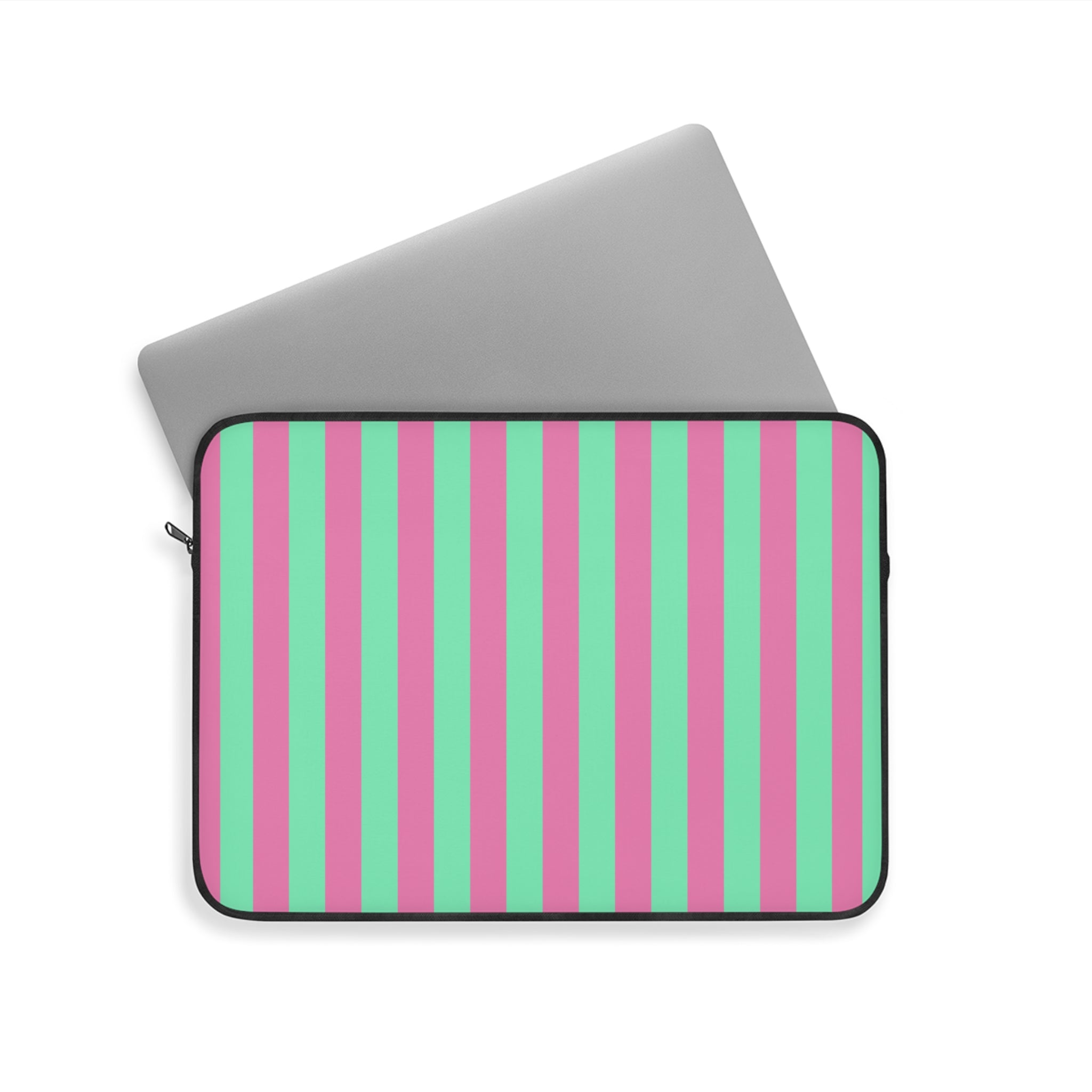 Pink Green Pinstripe Laptop Sleeve - Protective Neoprene Cover
