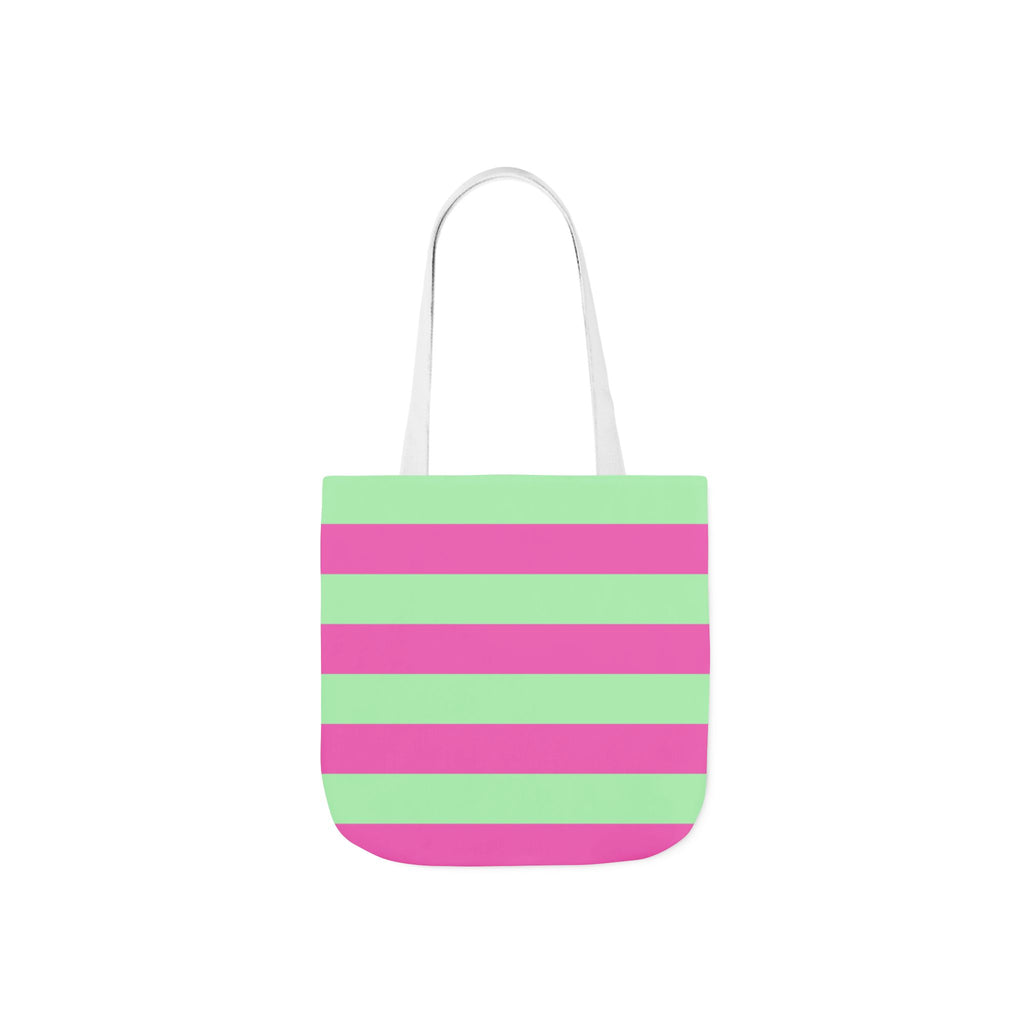 Striped Canvas Tote Bag — Pink & Green Beach-Ready Shopper