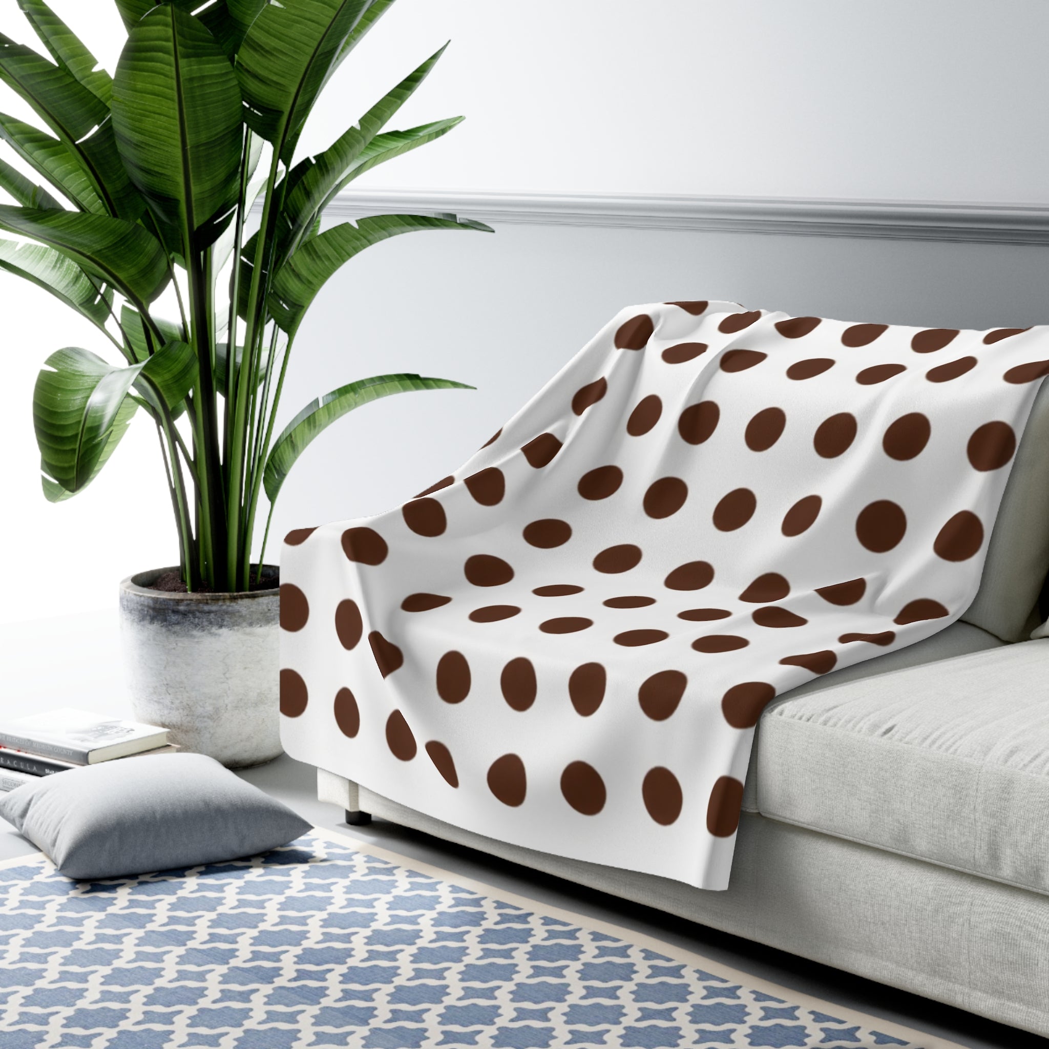 Sherpa Fleece Blanket – Cozy Brown Polka Dot Throw
