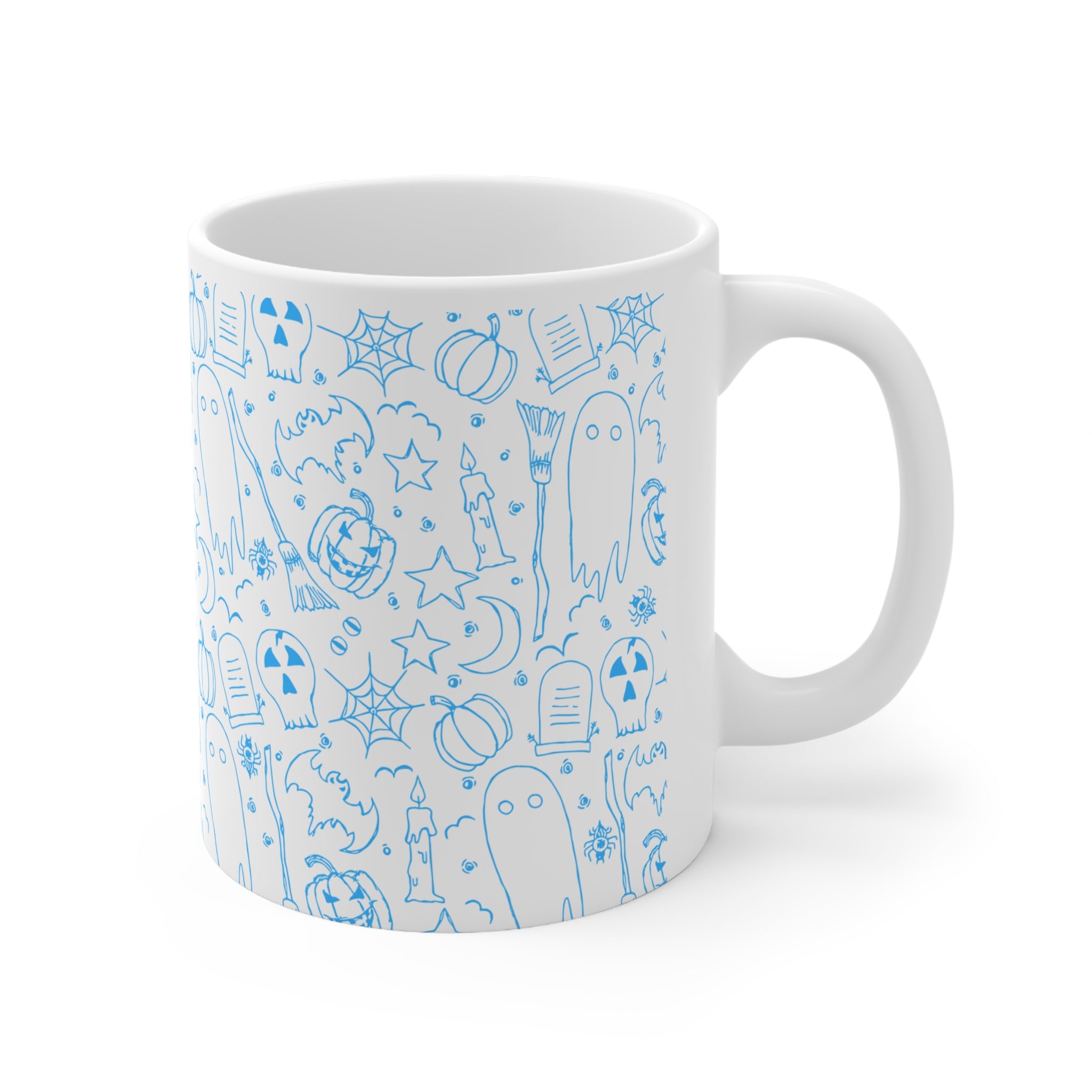 Blue White Ghost Fall Coffee Halloween Mug — Ceramic Coffee Cup