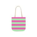 Striped Canvas Tote Bag — Pink & Green Beach-Ready Shopper