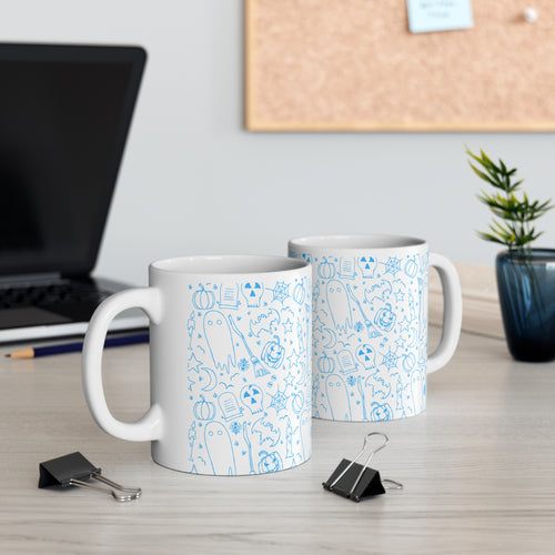 Blue White Ghost Fall Coffee Halloween Mug — Ceramic Coffee Cup