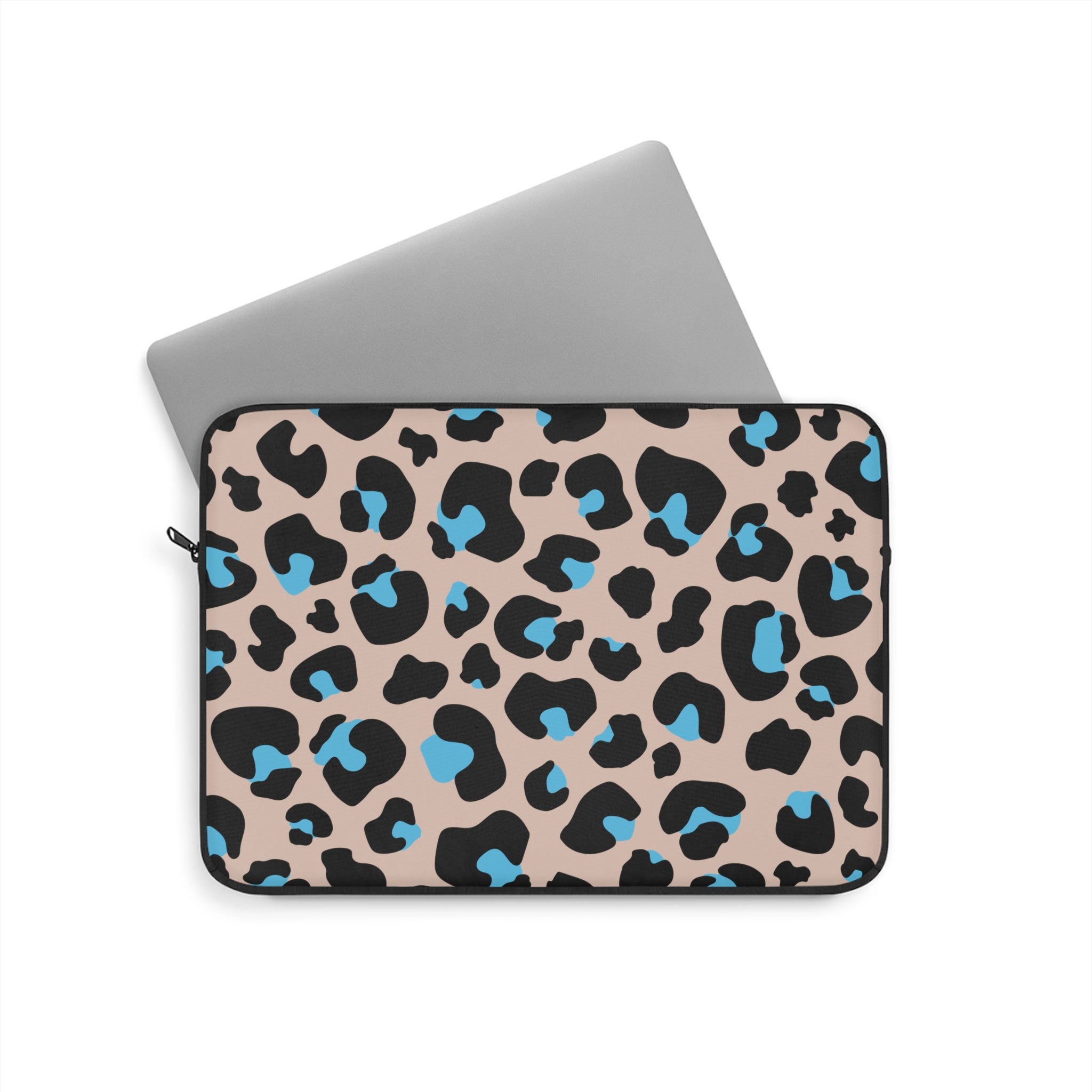Blue Brown Leopard Print Laptop Sleeve - Protective Neoprene Cover