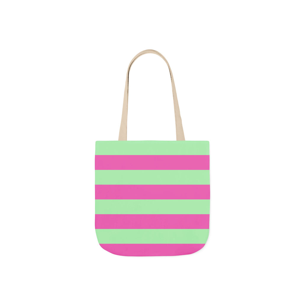 Striped Canvas Tote Bag — Pink & Green Beach-Ready Shopper