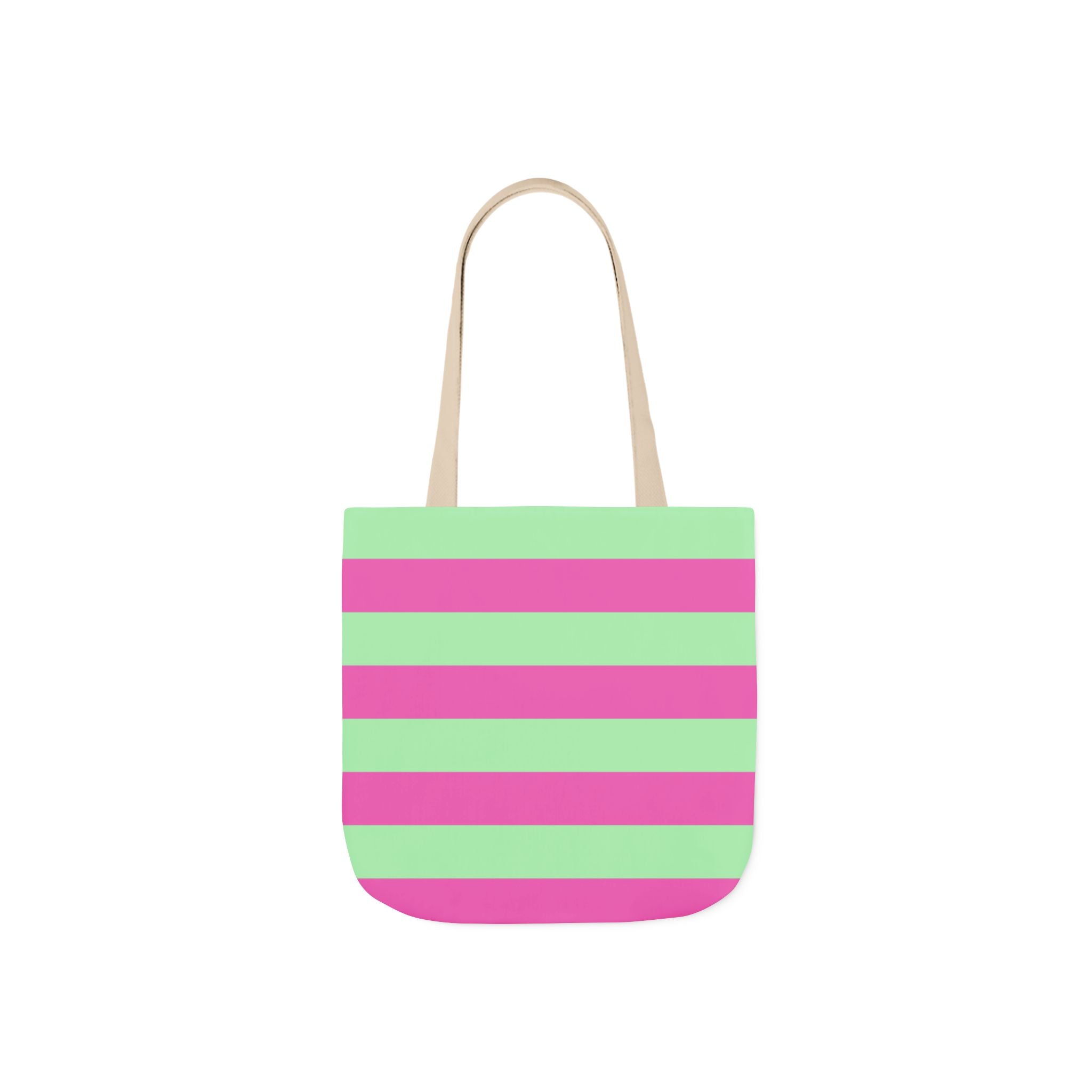 Striped Canvas Tote Bag — Pink & Green Beach-Ready Shopper