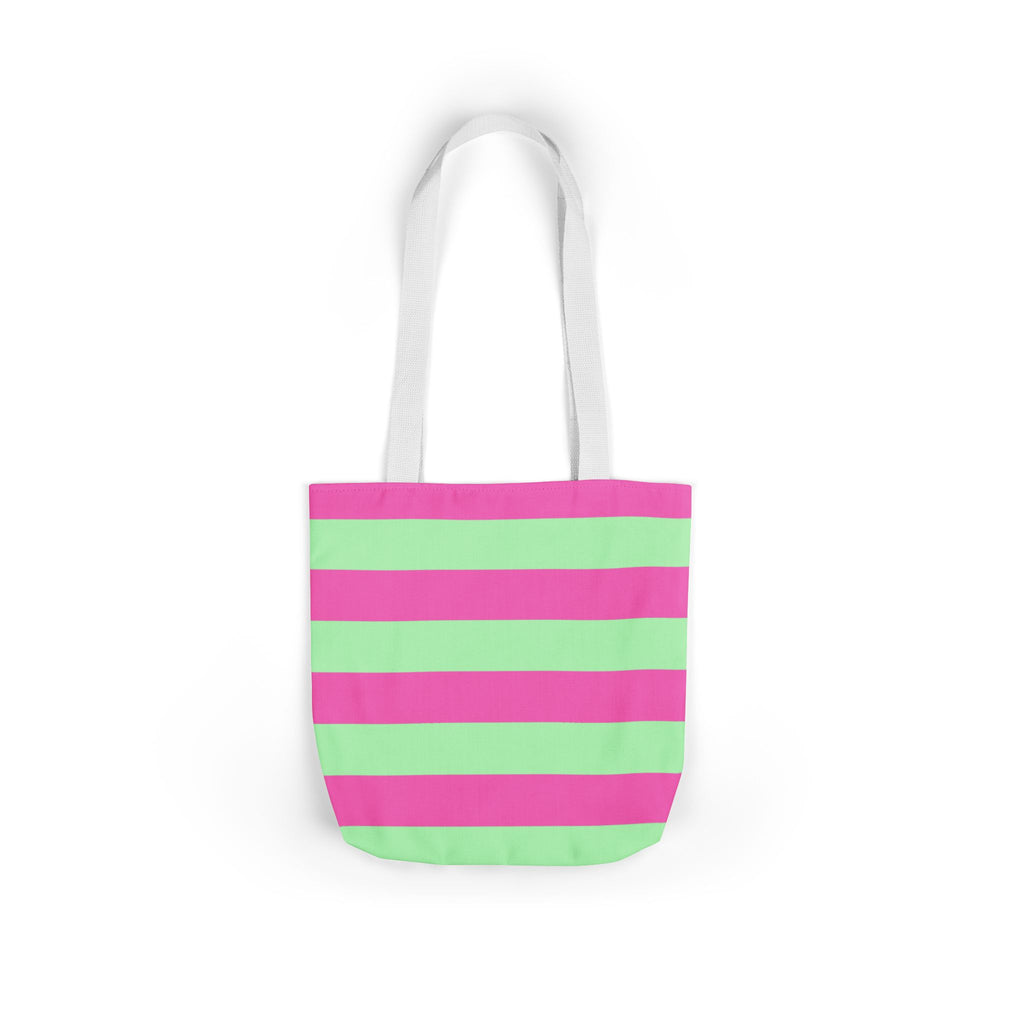 Striped Canvas Tote Bag — Pink & Green Beach-Ready Shopper