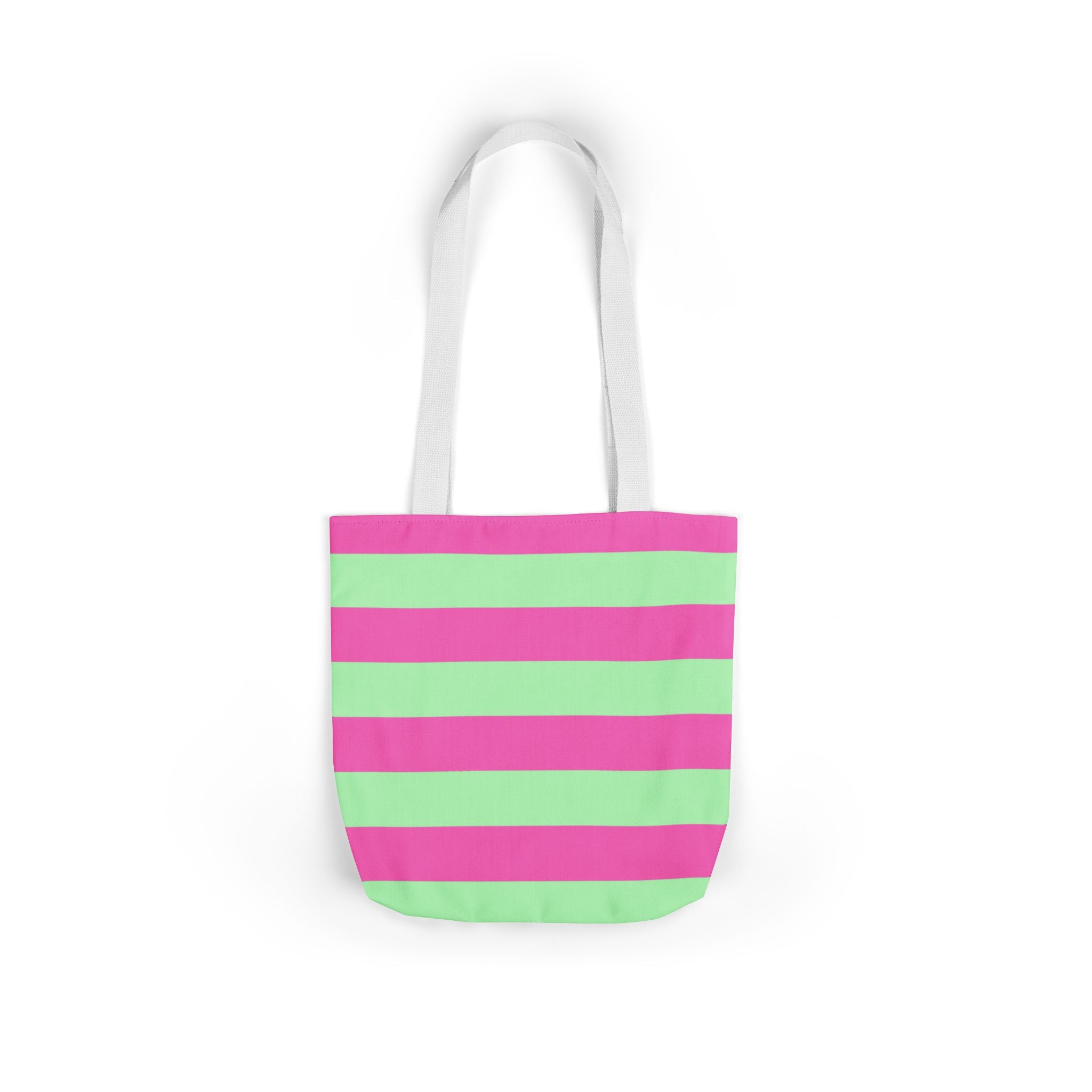 Striped Canvas Tote Bag — Pink & Green Beach-Ready Shopper