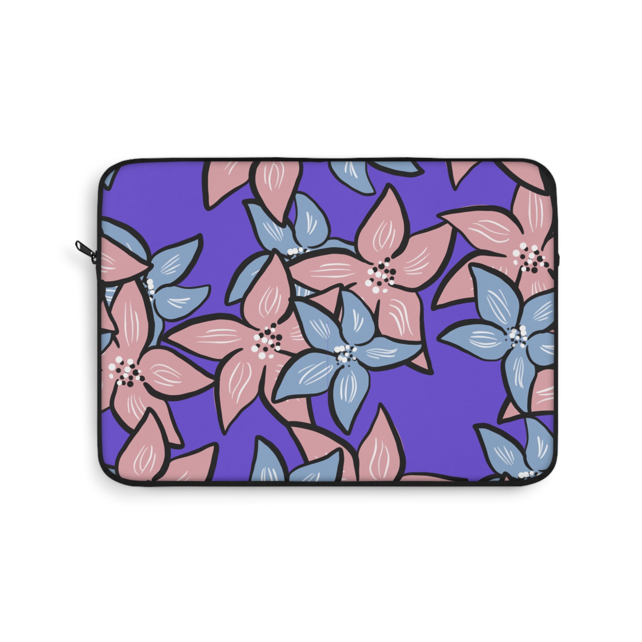 Pink Blue Floral Laptop Sleeve - Protective Neoprene Cover