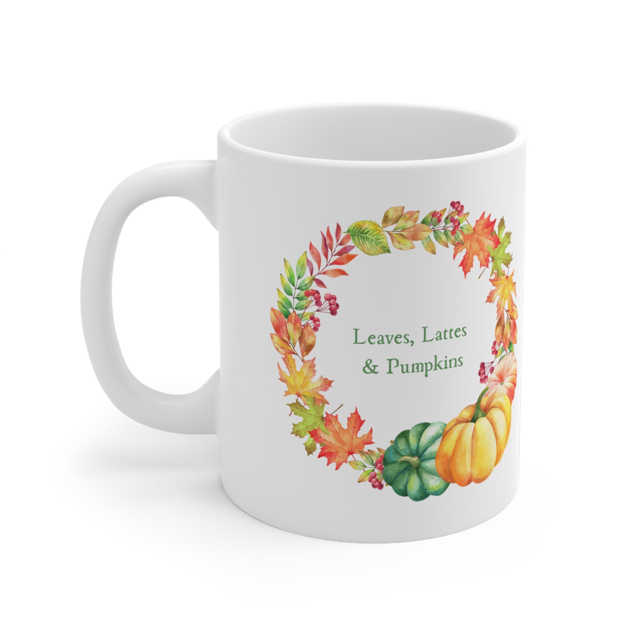 Leaves, Lattes & Pumpkins Coffee Halloween Mug — Ceramic Coffee Cup