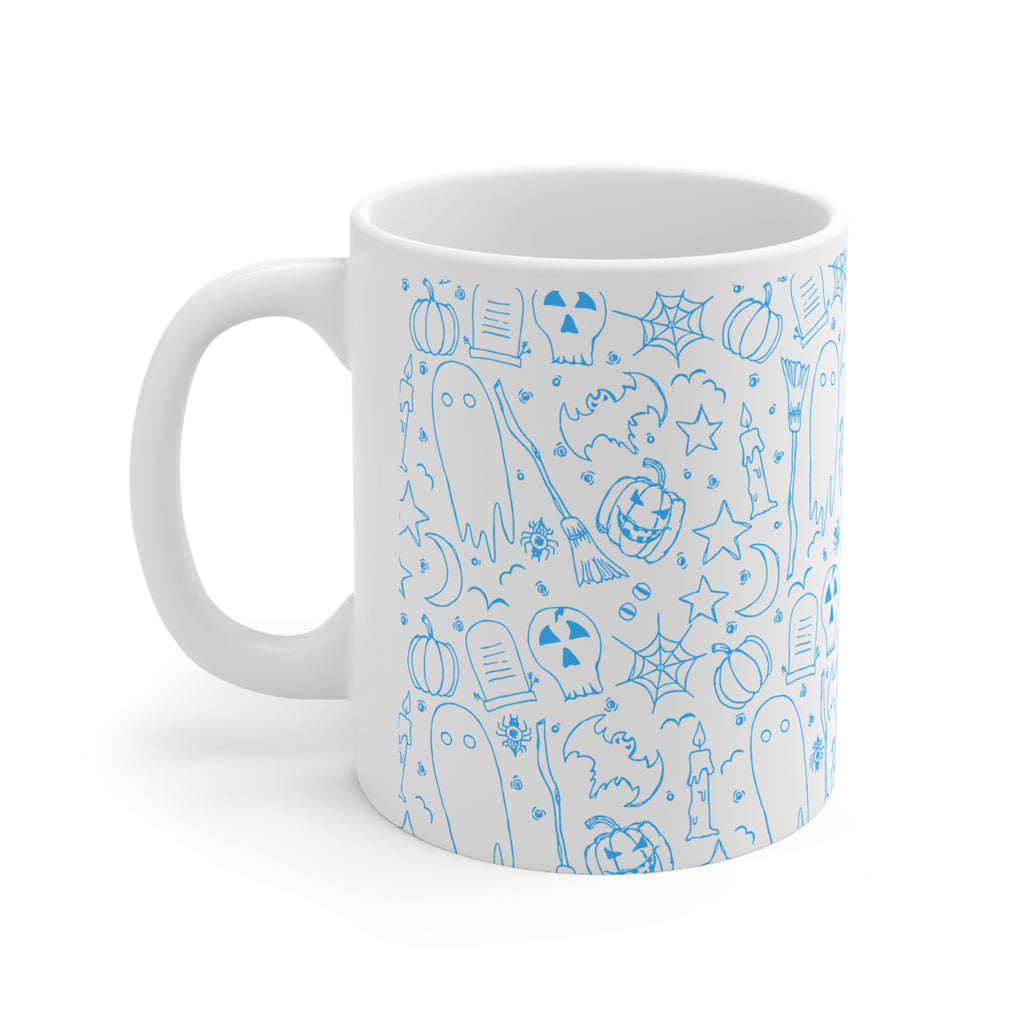 Blue White Ghost Fall Coffee Halloween Mug — Ceramic Coffee Cup