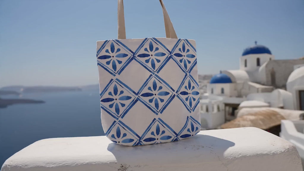 Canvas Tote Bag — Santorini Inspired Beach-Ready Shopper
